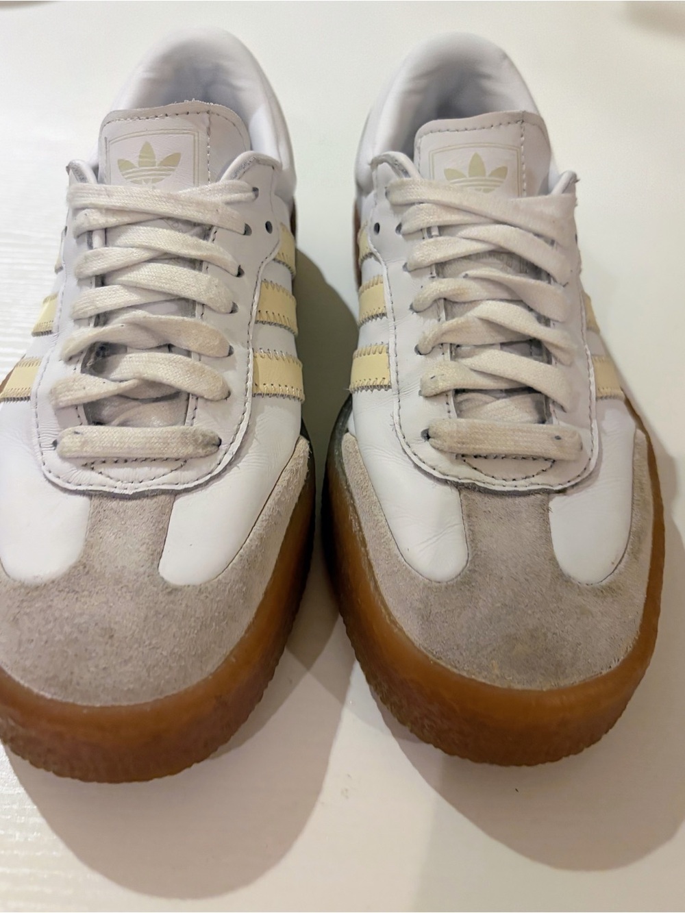 adidas Samba Women’s White and Cream Leather Sneakers with Gum Sole - Picture 6 of 11